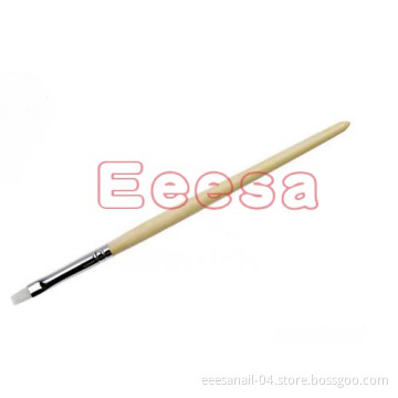 Synthetic Hair White Nylon #4 Flat Gel Nail Brush with Bamboo Handle